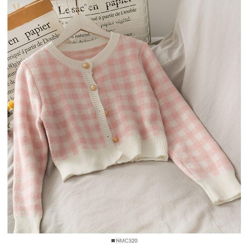 Set: Plaid Camisole Top + Light Cardigan + Mini Skirt Product Image