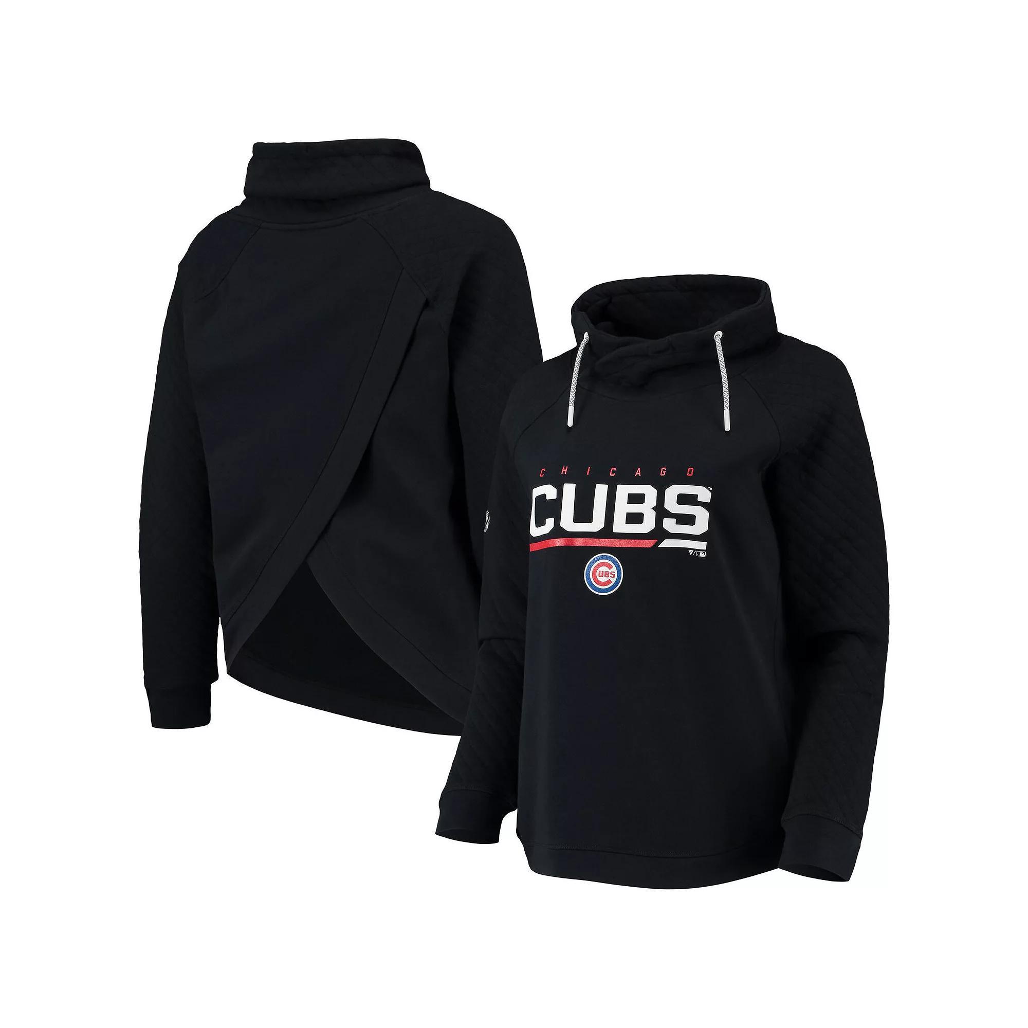 Women's Levelwear Black Chicago Cubs Vega Funnel Neck Raglan Pullover Sweatshirt, Size: XL Product Image