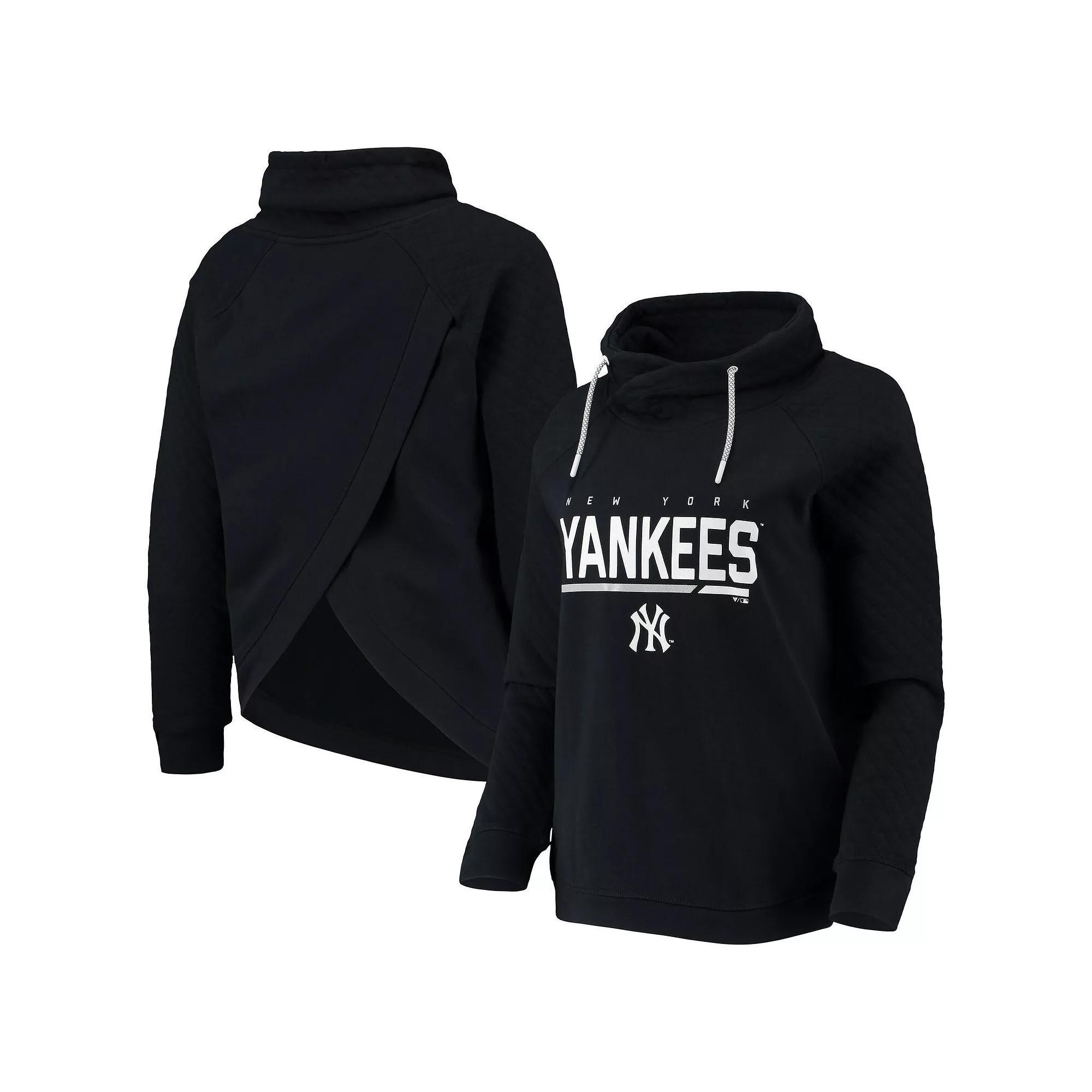 Women's Levelwear Black New York Yankees Vega Funnel Neck Raglan Pullover Sweatshirt, Size: XS Product Image