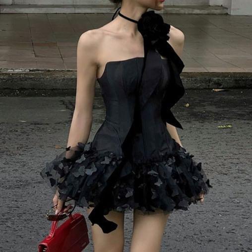 Plain Panel Mesh Mini A-Line Tube Dress Product Image