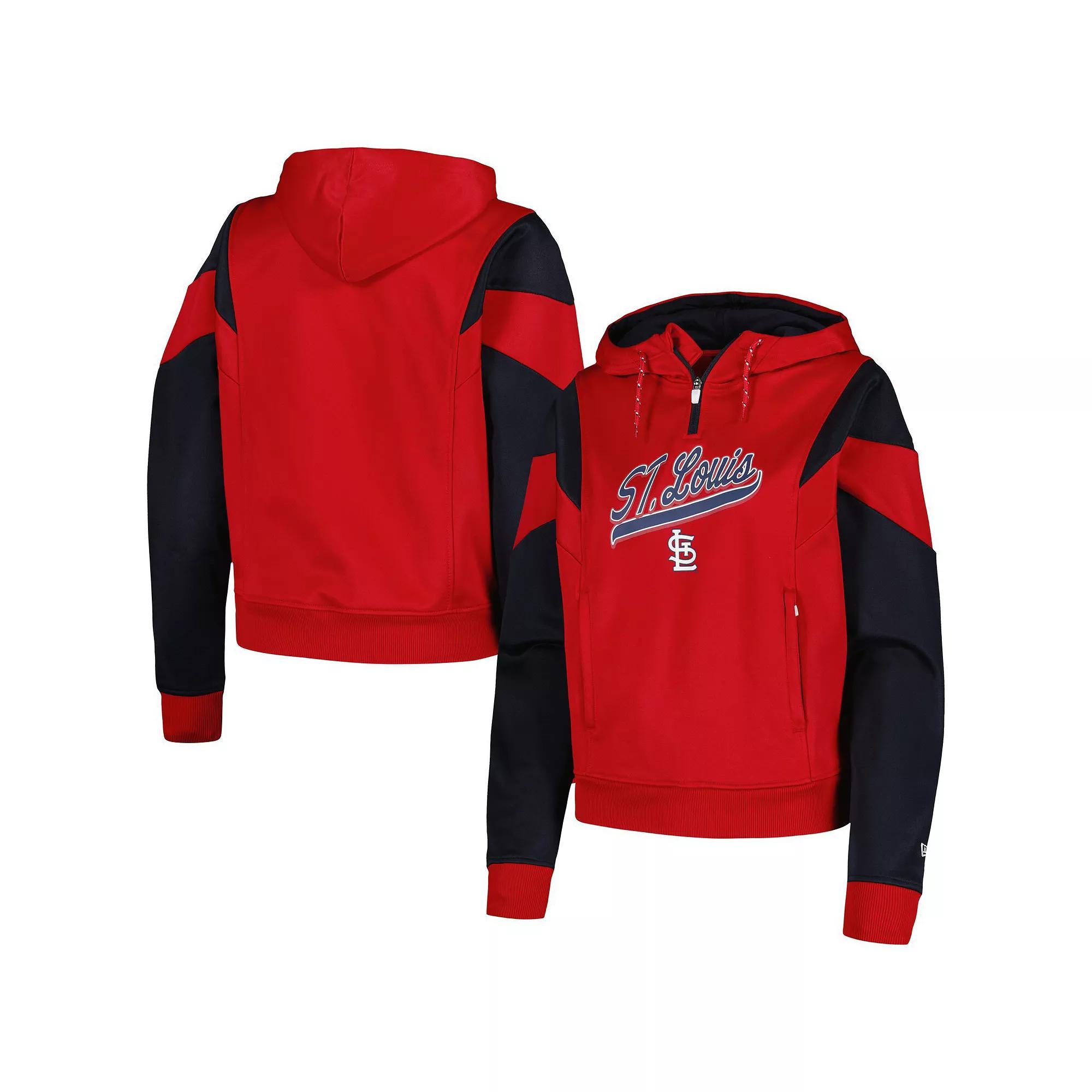Women's New Era Red St. Louis Cardinals Color Block Fleece Quarter-Zip Hoodie, Size: Small Product Image