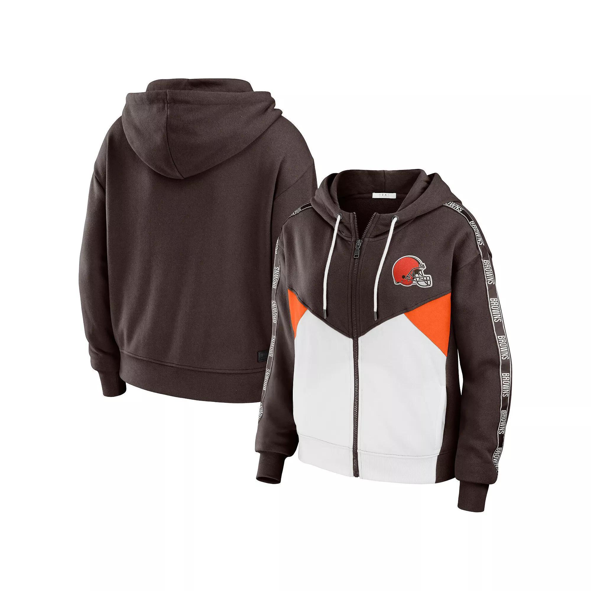 Women's WEAR by Erin Andrews Brown/White Cleveland Browns Color-Block Full-Zip Hoodie, Size: 2XL Product Image
