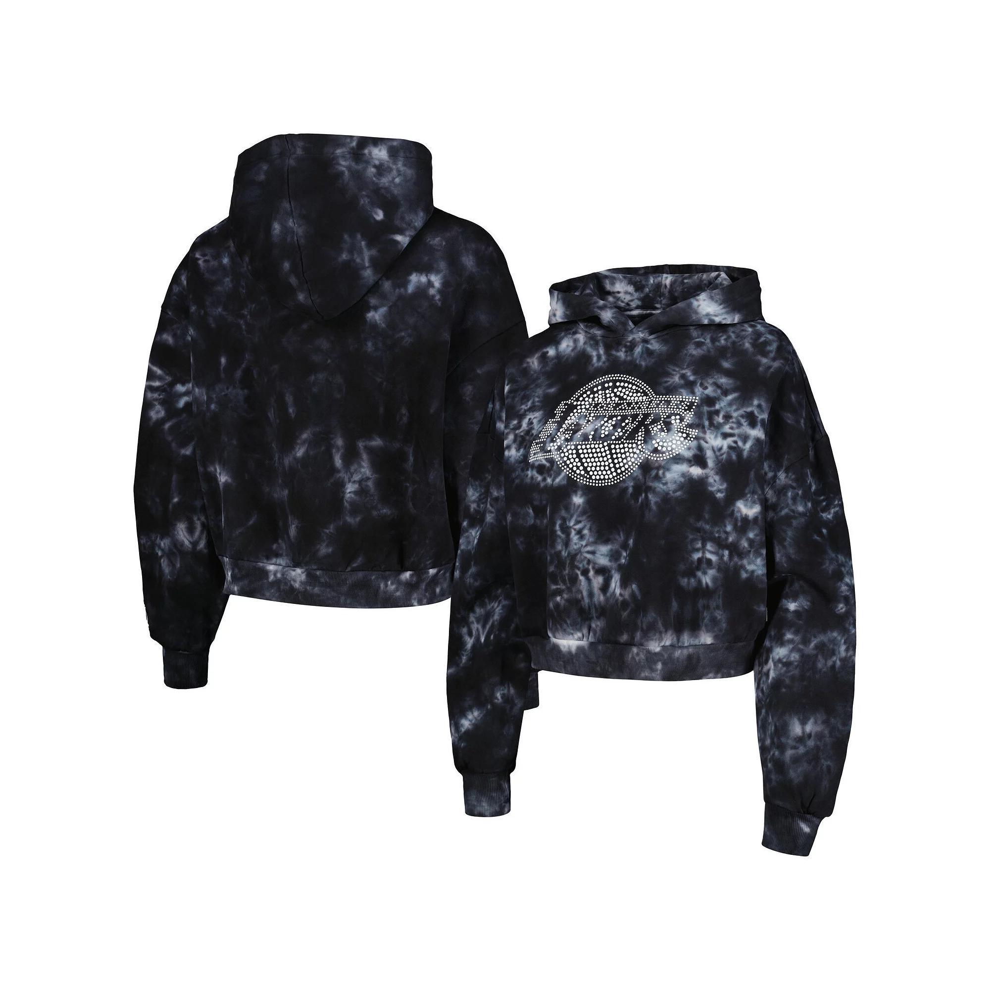 Women's The Wild Collective Black Los Angeles Lakers Tie-Dye Cropped Pullover Hoodie, Size: Large Product Image
