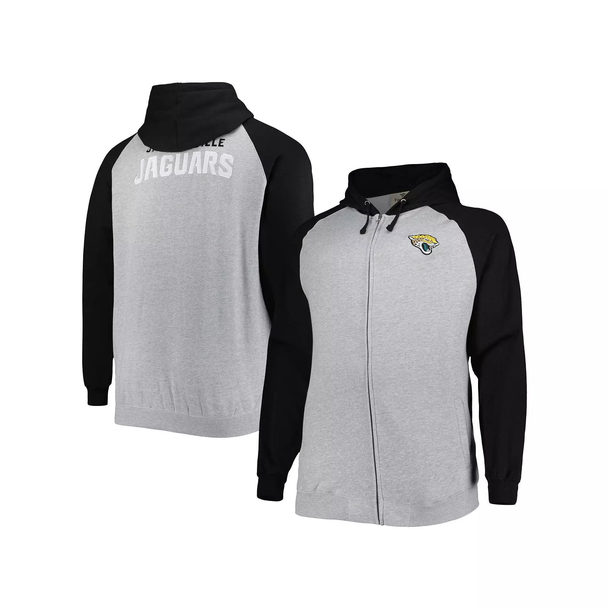 Men's Heather Gray Jacksonville Jaguars Big & Tall Fleece Raglan Full-Zip Hoodie Jacket, Size: 4XB, Grey Product Image