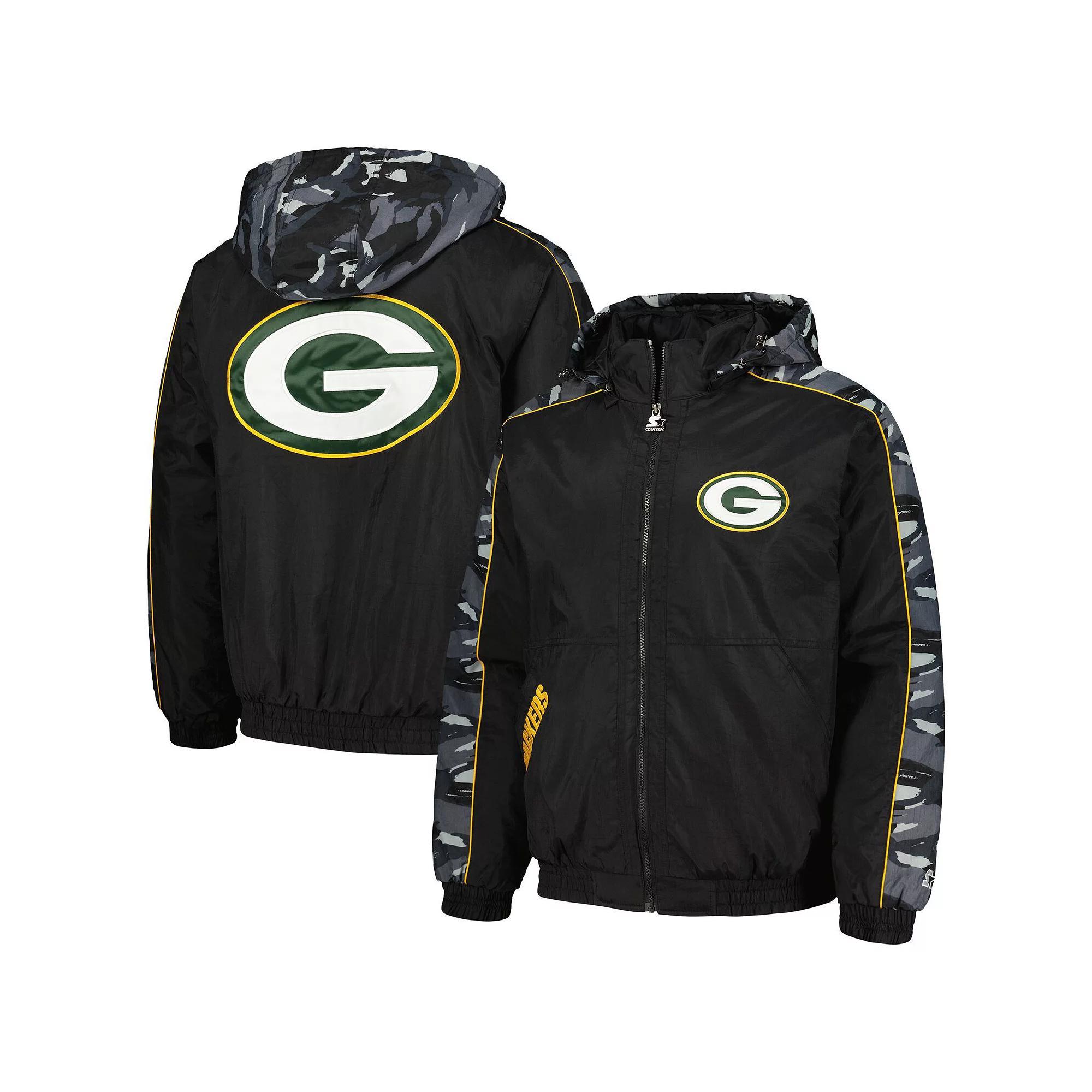 Men's Starter Black Green Bay Packers Thursday Night Gridiron Full-Zip Hoodie, Size: Small Product Image