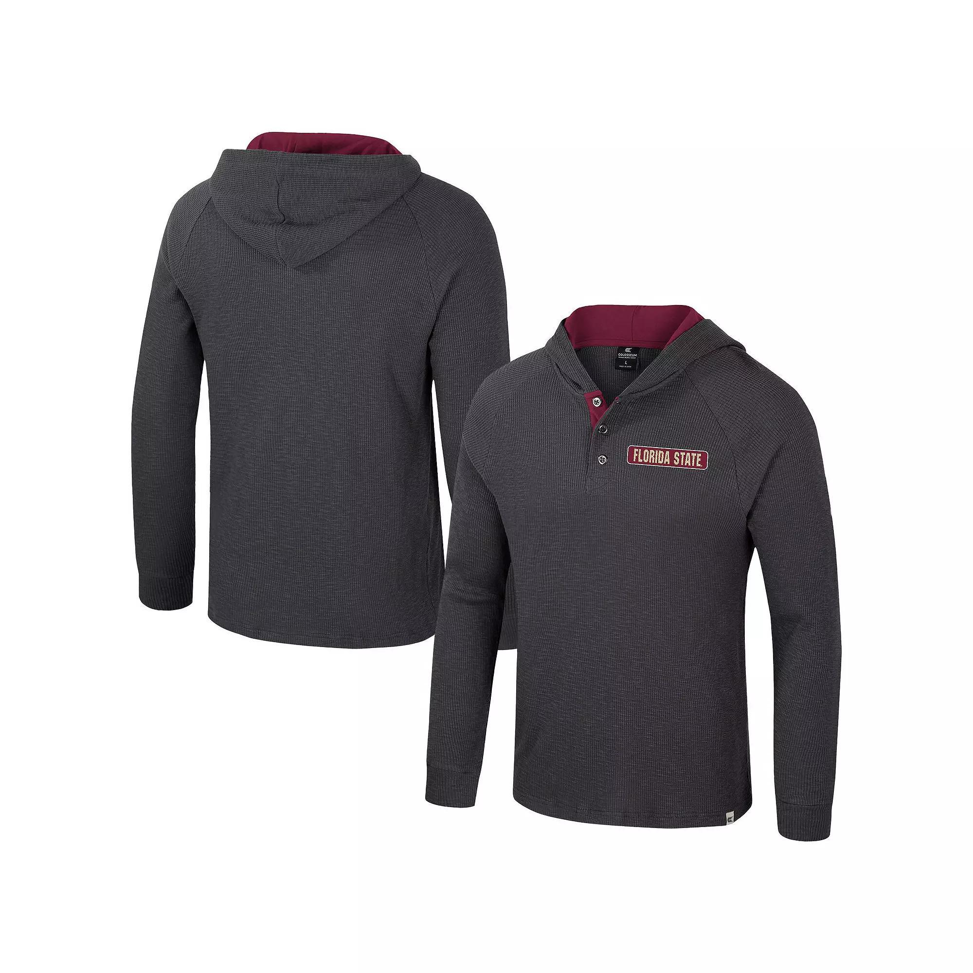 Men's Colosseum  Charcoal Florida State Seminoles Dujour Ralgan Long Sleeve Henley Hoodie T-Shirt, Size: Large Product Image