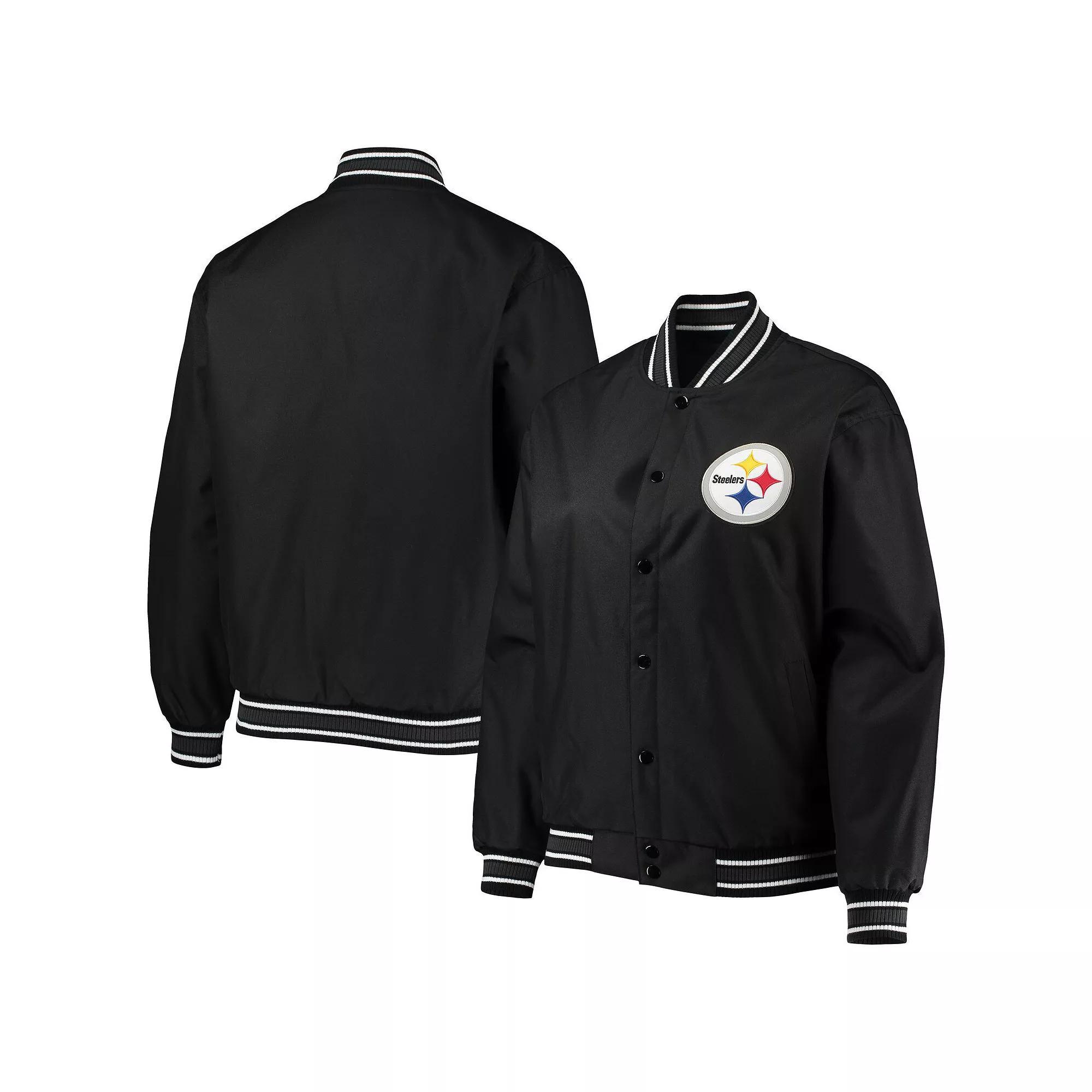 Women's JH Design Black Pittsburgh Steelers Plus Size Poly Twill Full-Snap Jacket, Size: 2XL Product Image