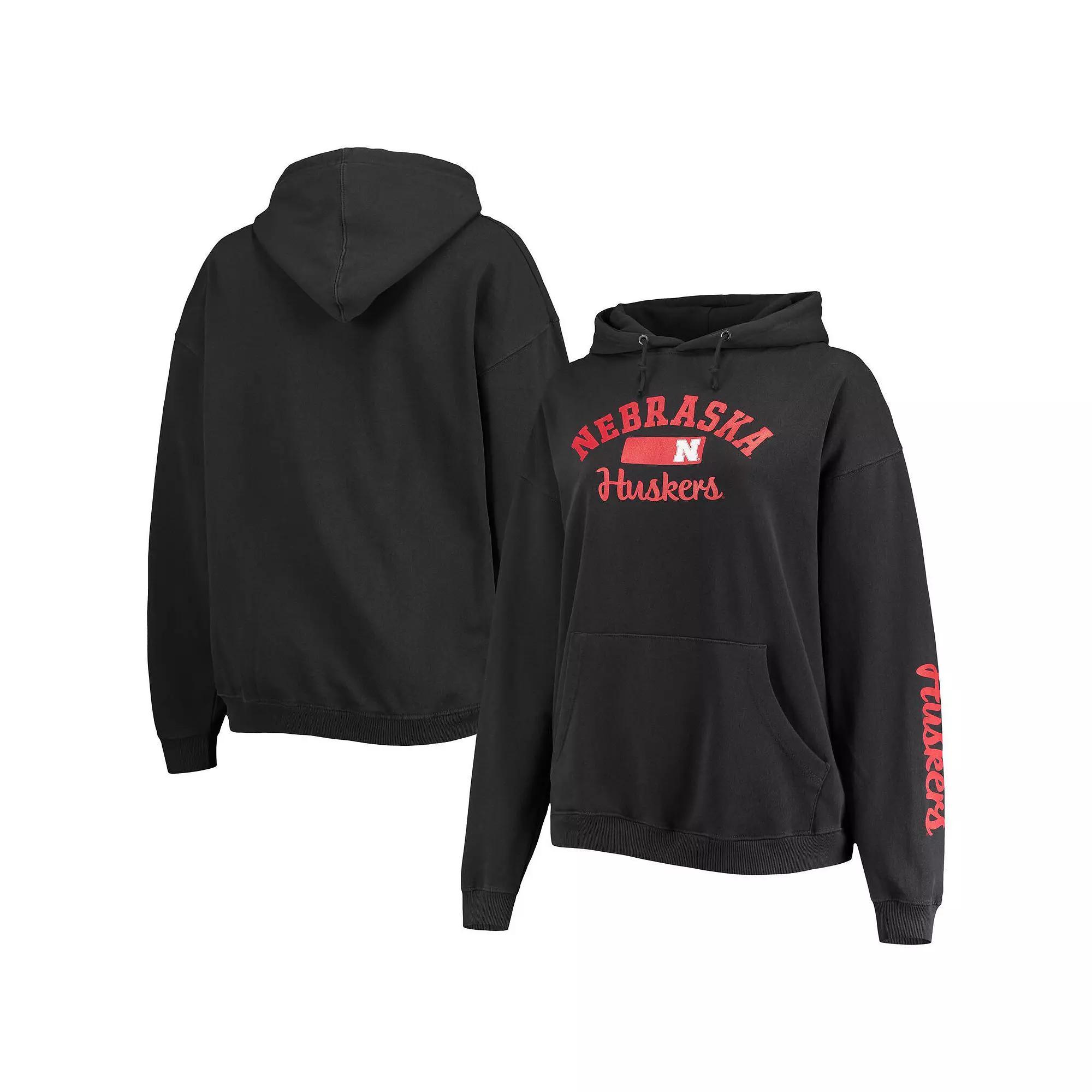 Women's Pressbox Black Nebraska Huskers Rock n Roll Super Oversized Pullover Hoodie Product Image