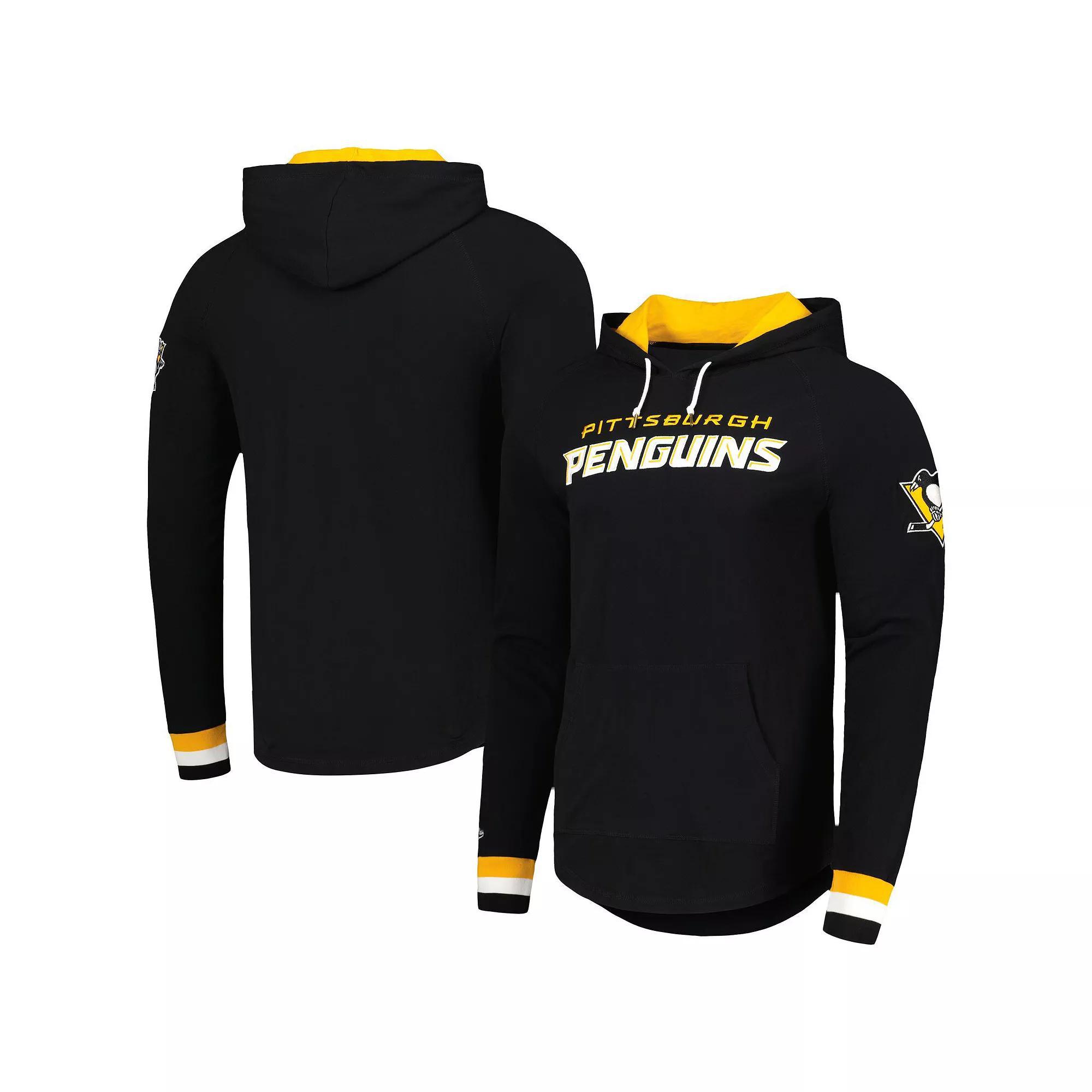 Men's Mitchell & Ness Black Pittsburgh Penguins Legendary Slub Hoodie Long Sleeve T-Shirt, Size: Medium Product Image