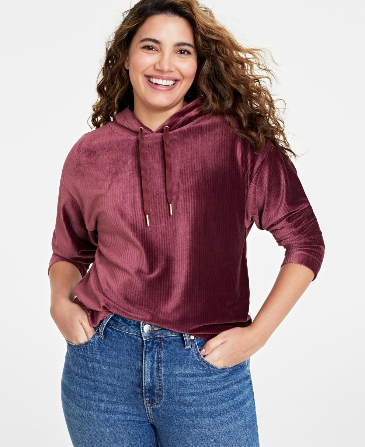On 34th Womens Velour Hoodie Sweatshirt, Created for Macys Product Image