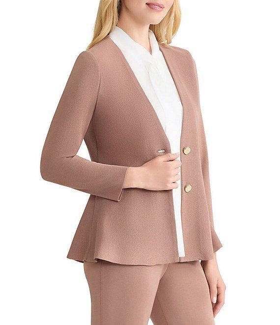 MISOOK Tailored Fit-And-Flare Tonal Knit V-Neck Long Sleeve Jacket Product Image