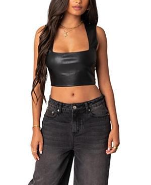 Womens Crescent faux leather crop top Product Image