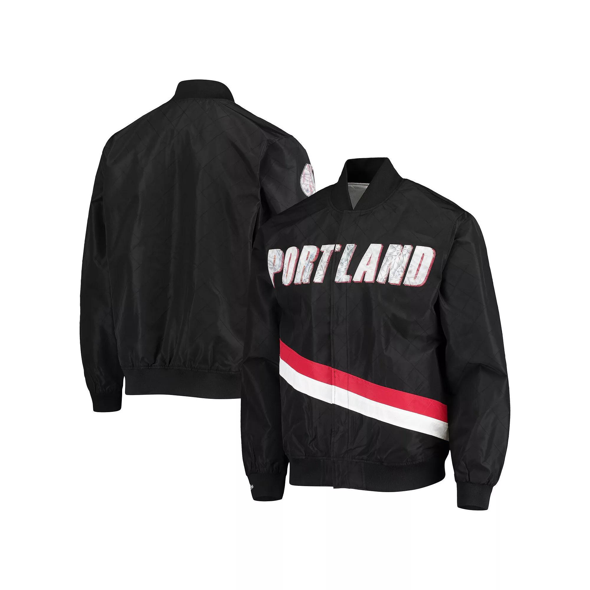 Men's Portland Trail Blazers Black Mitchell & Ness Hardwood Classics 75th Anniversary Authentic Warmup Full-Snap Jacket, Size: 2XL Product Image