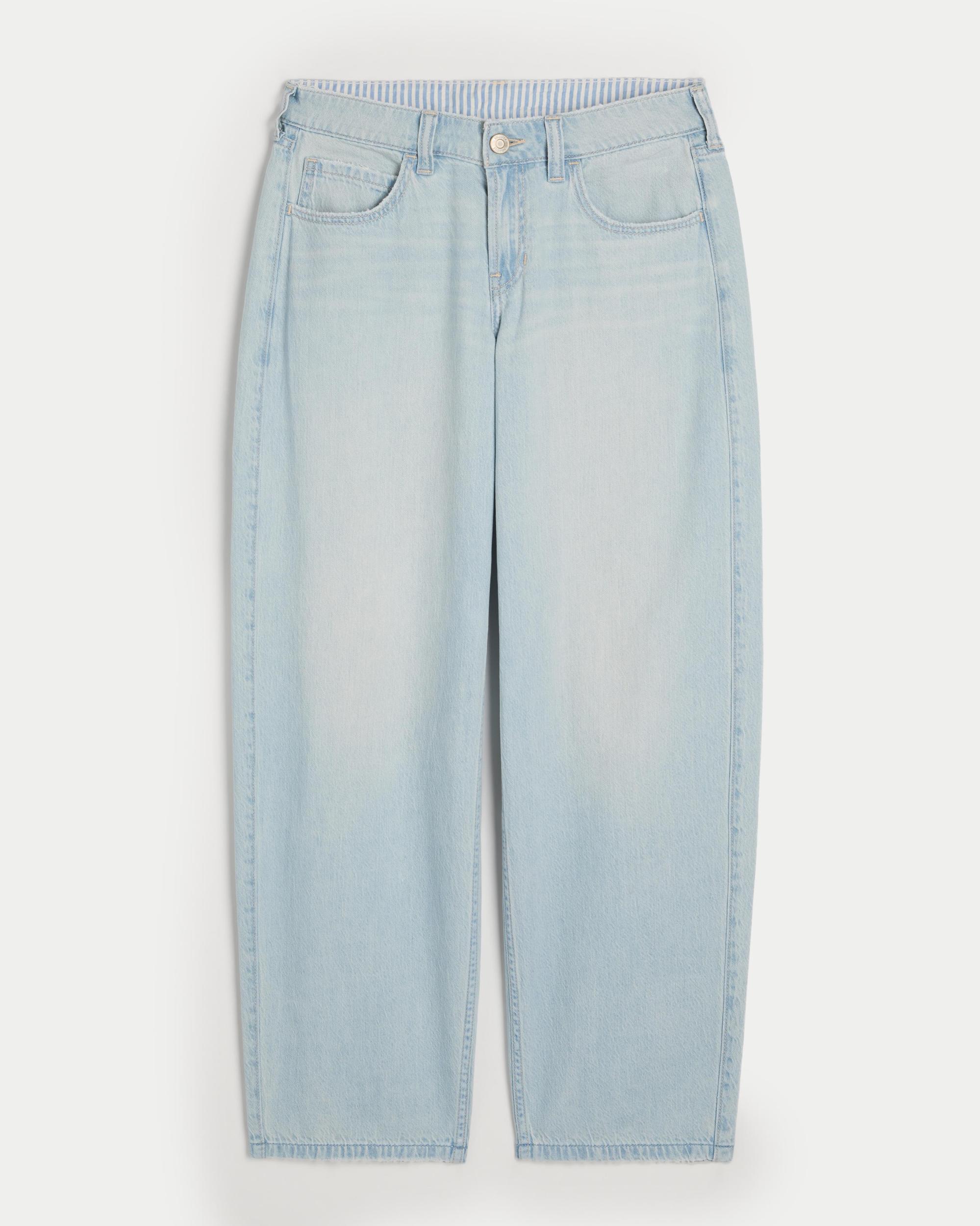 Low-Rise Dark Wash Tapered Baggy Jeans Product Image