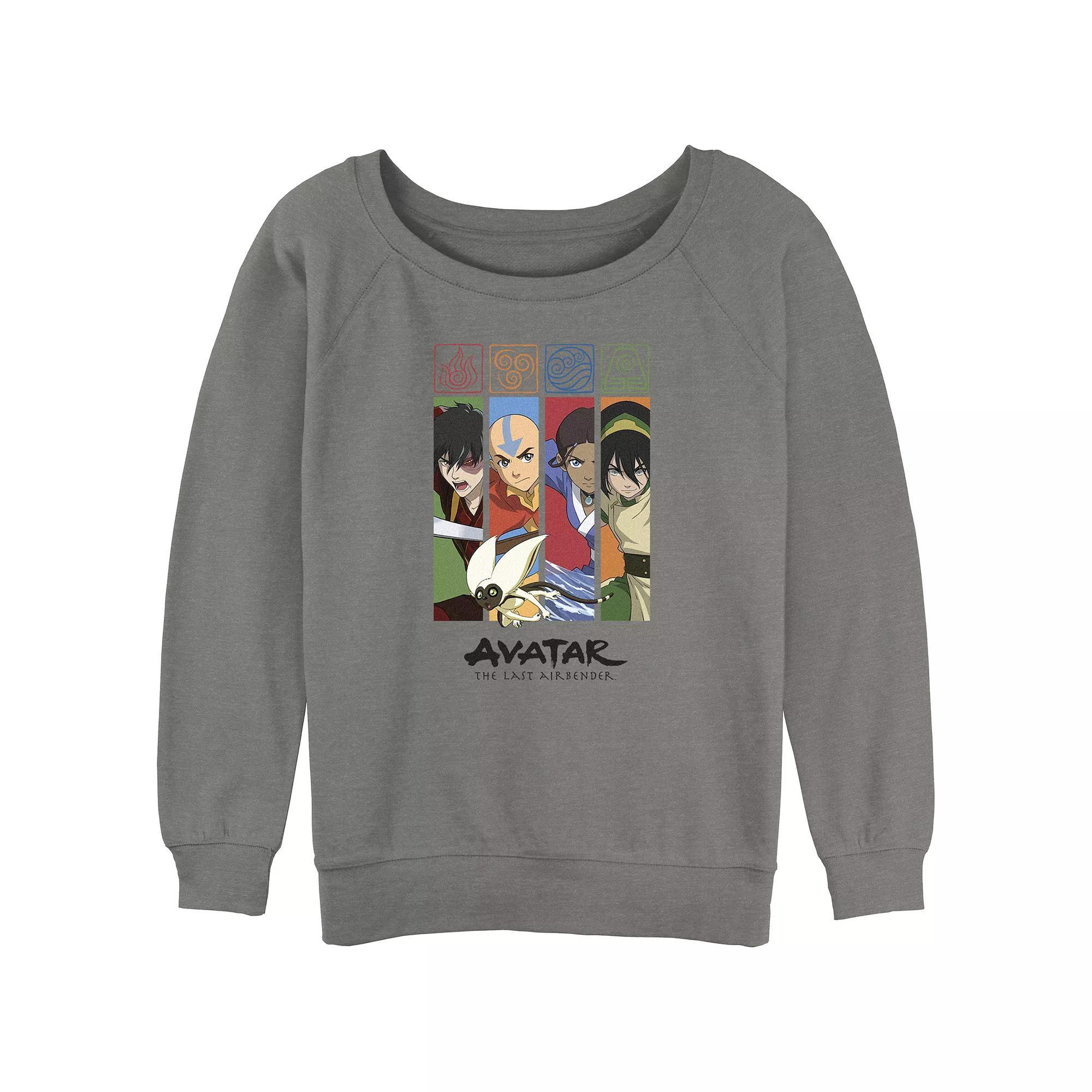 Juniors Avatar The Last Airbender Characters Banners Slouchy Terry Graphic Pullover, Womens Gray Grey Product Image