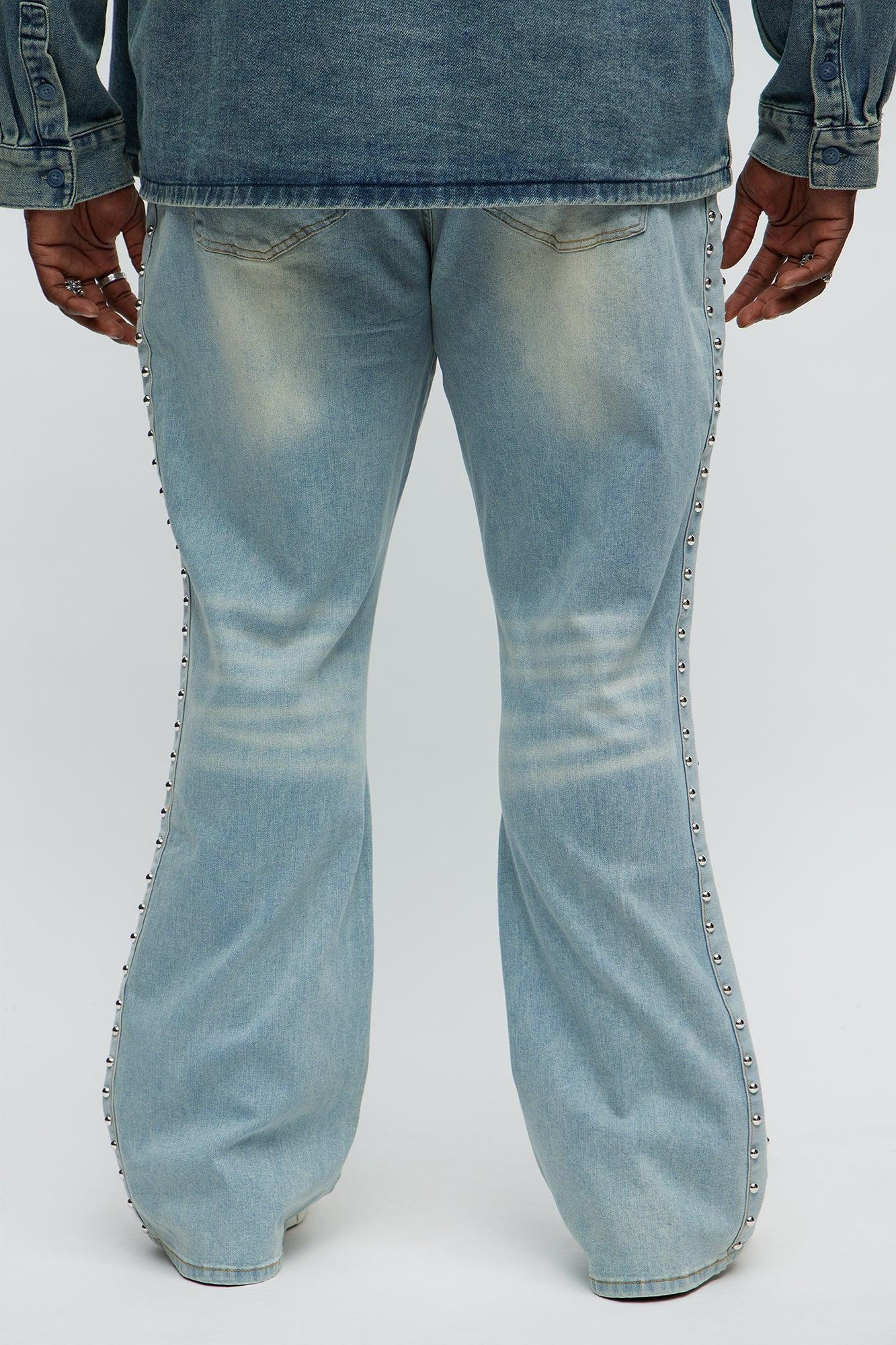 Stacked Slim Flare Stud On The Side Jeans - Light Wash Product Image