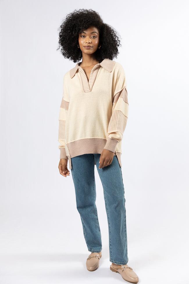 Think About It Cream and Mauve Collared Oversized Sweater SALE Product Image