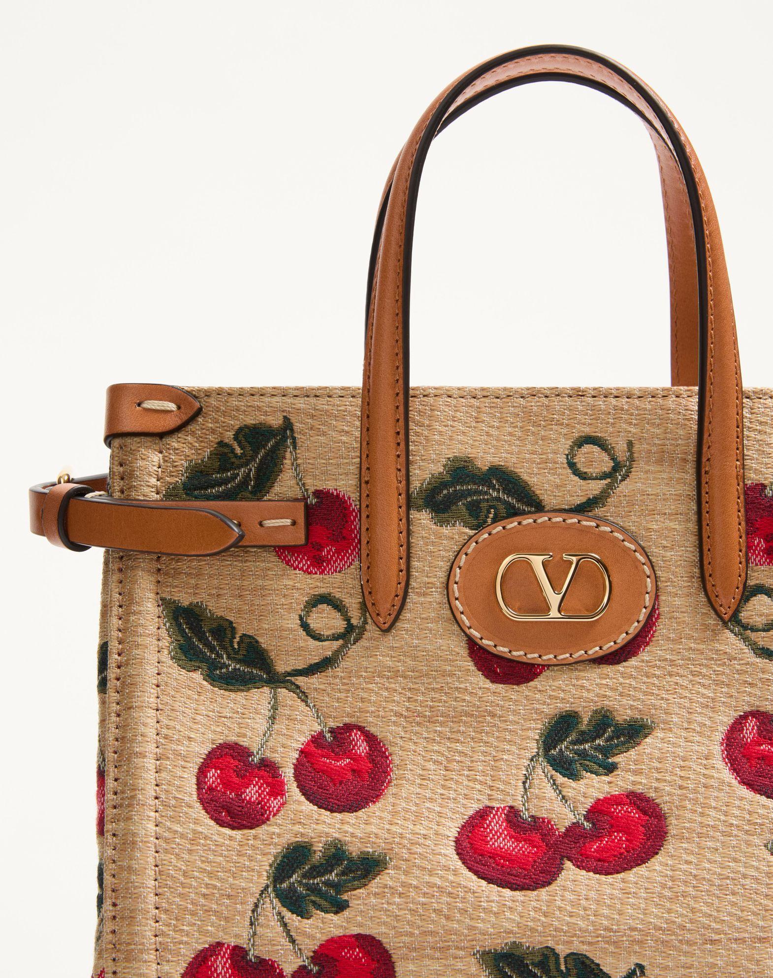 Valentino Garavani Antibes Small Shopping Bag In Jacquard Raffia With Cherryfic Pattern Product Image