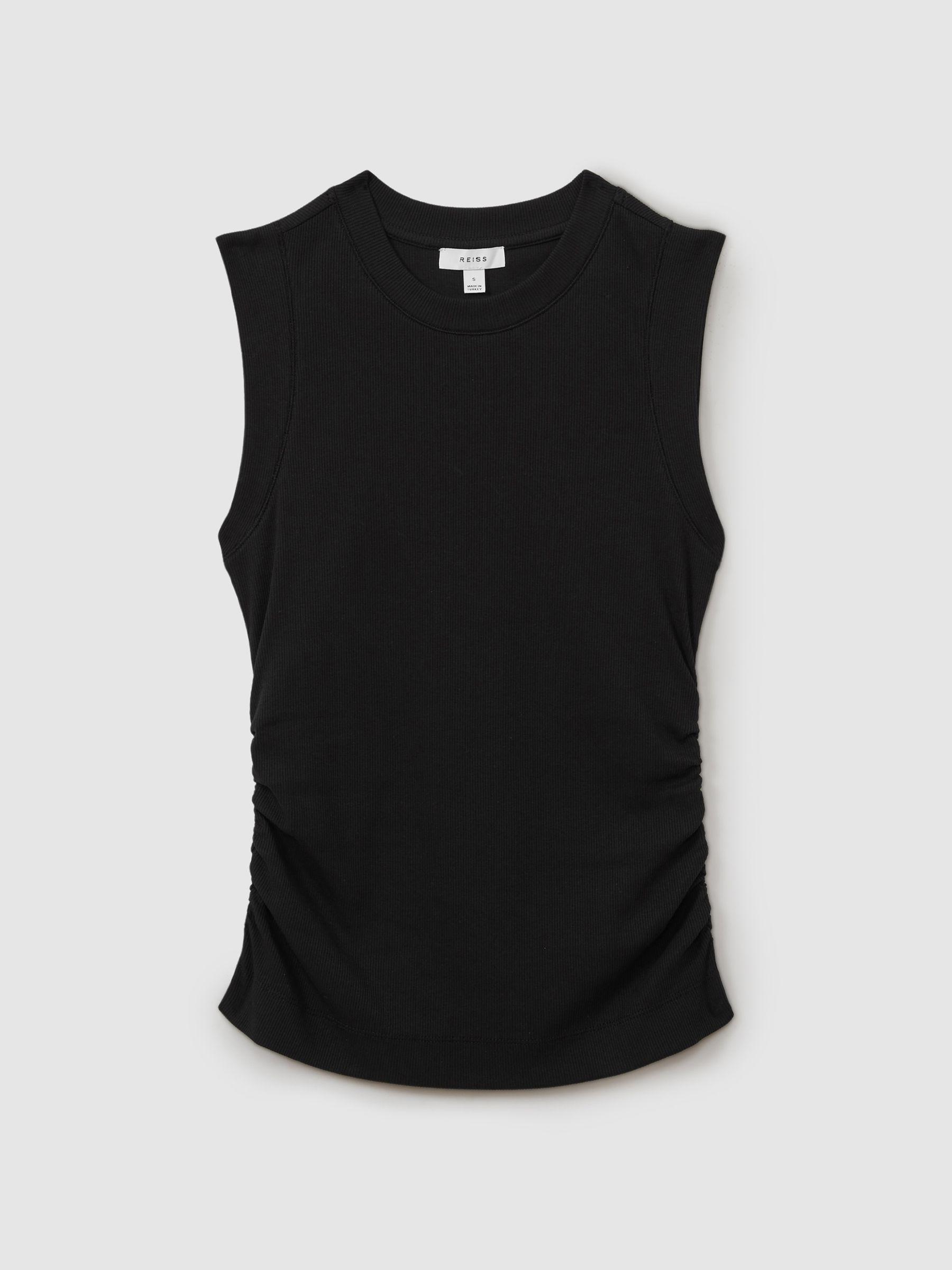 Ribbed Ruched Waist Vest in Black Product Image