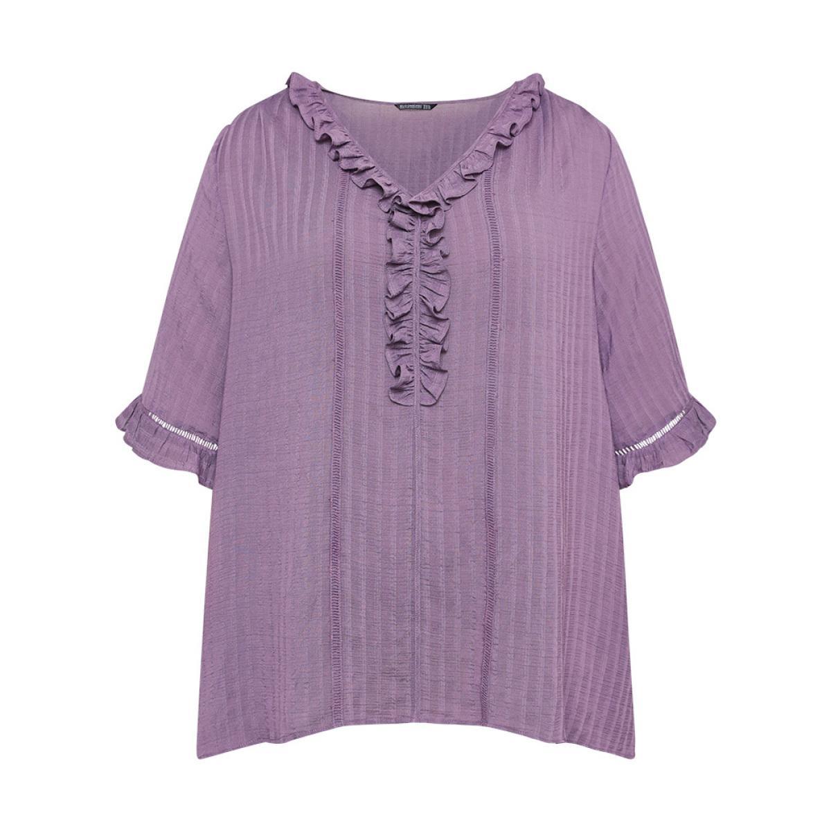Plus Size Mauve Plain Ruffle Trim Cut Out Blouse Women Elegant Half Sleeve V-neck Dailywear Blouses BloomChic 30/6X Product Image