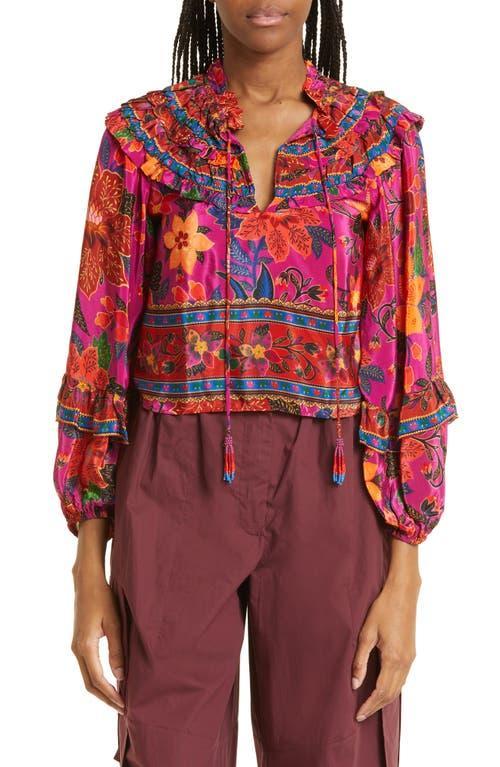 Womens Tropical Tapestry Ruffled Blouse Product Image