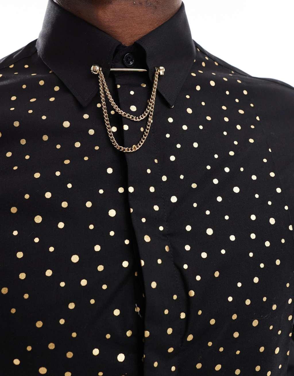 Twisted Tailor luizzi shirt in gold spot  Product Image