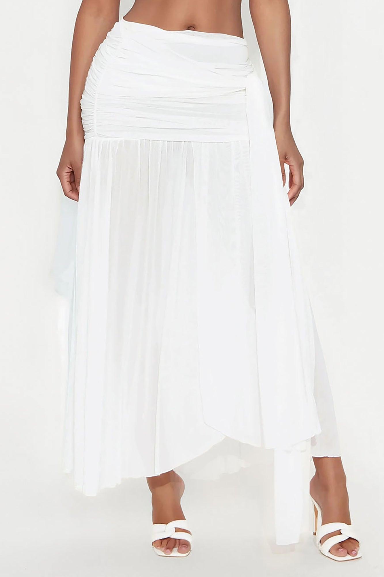 Midnight In Mykonos Sheer Mesh Maxi Skirt - White Product Image