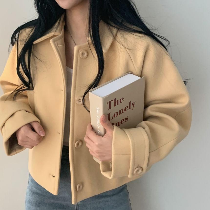 Collared Button-Up Plain Jacket Product Image