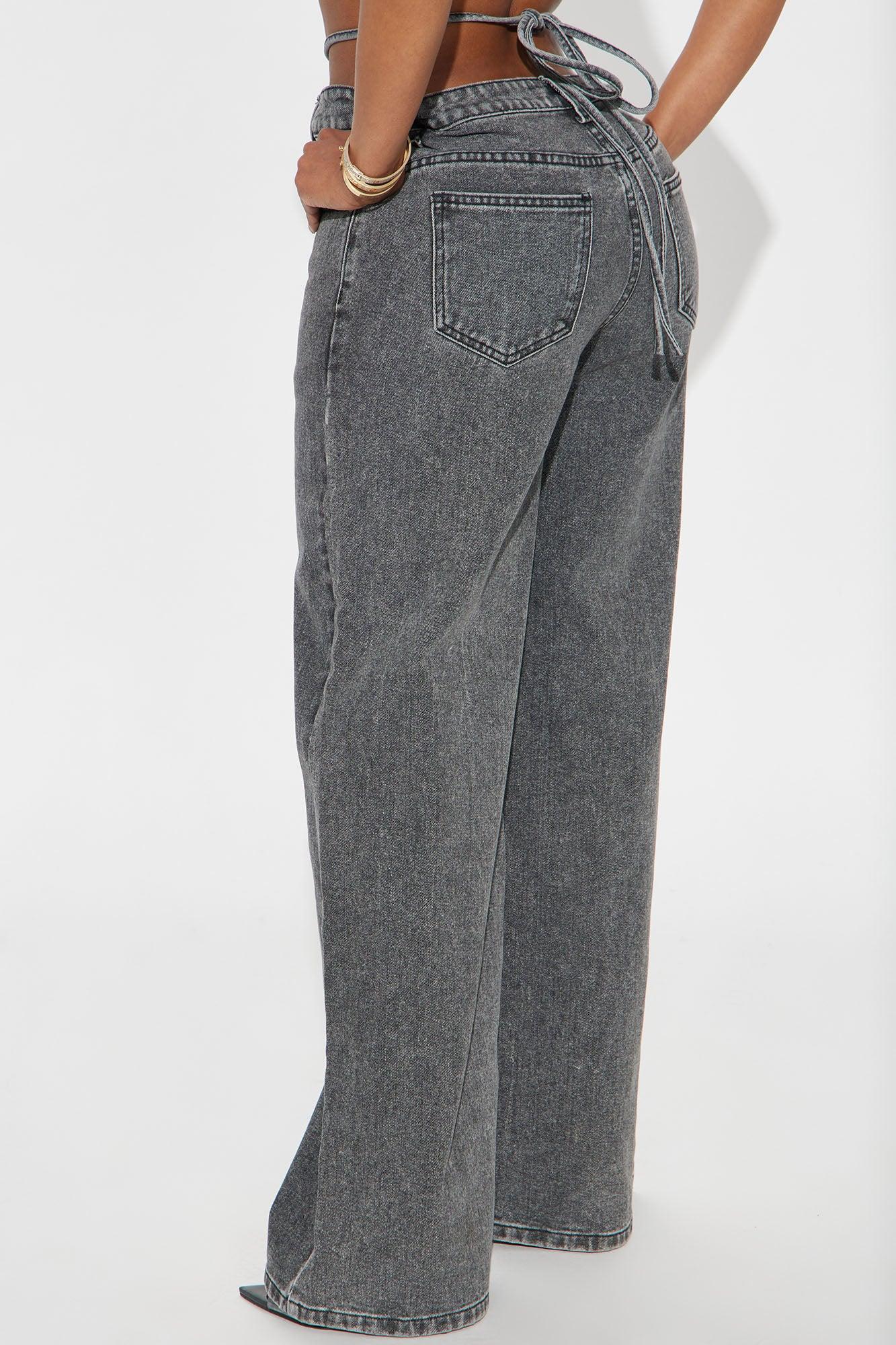 Cross Your Mind Non Stretch Wide Leg Jeans - Grey Product Image