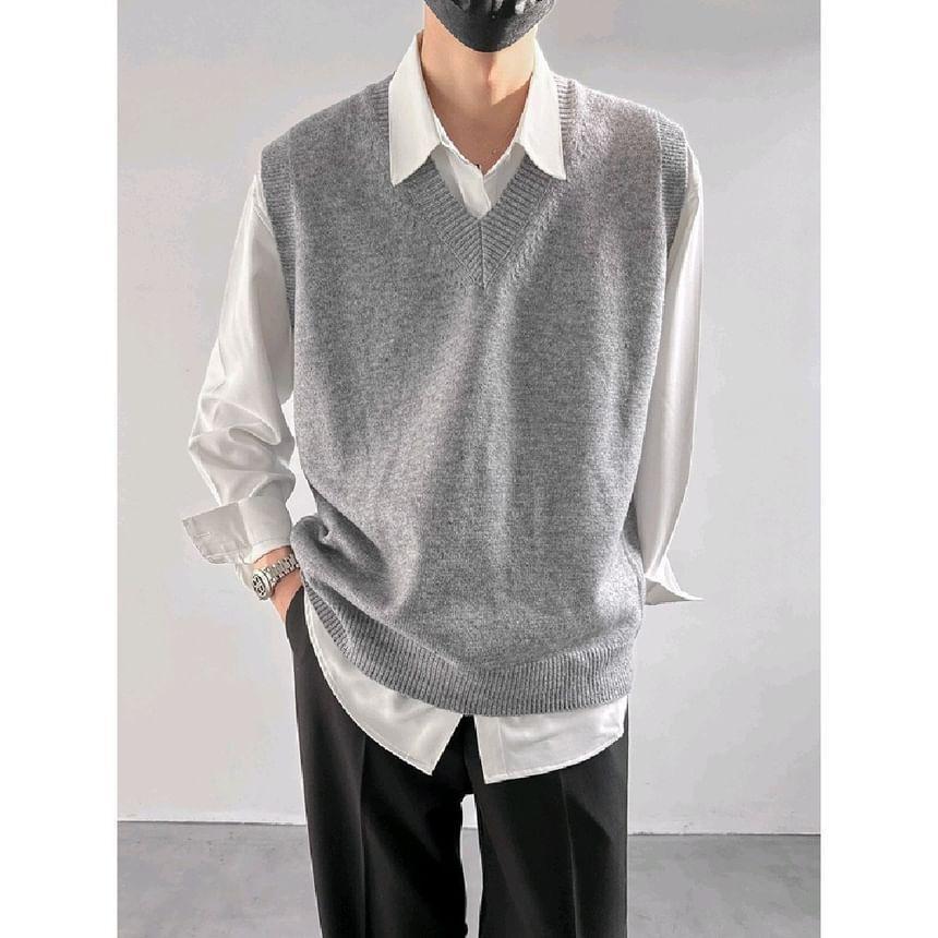 V-Neck Plain Sweater Vest Product Image