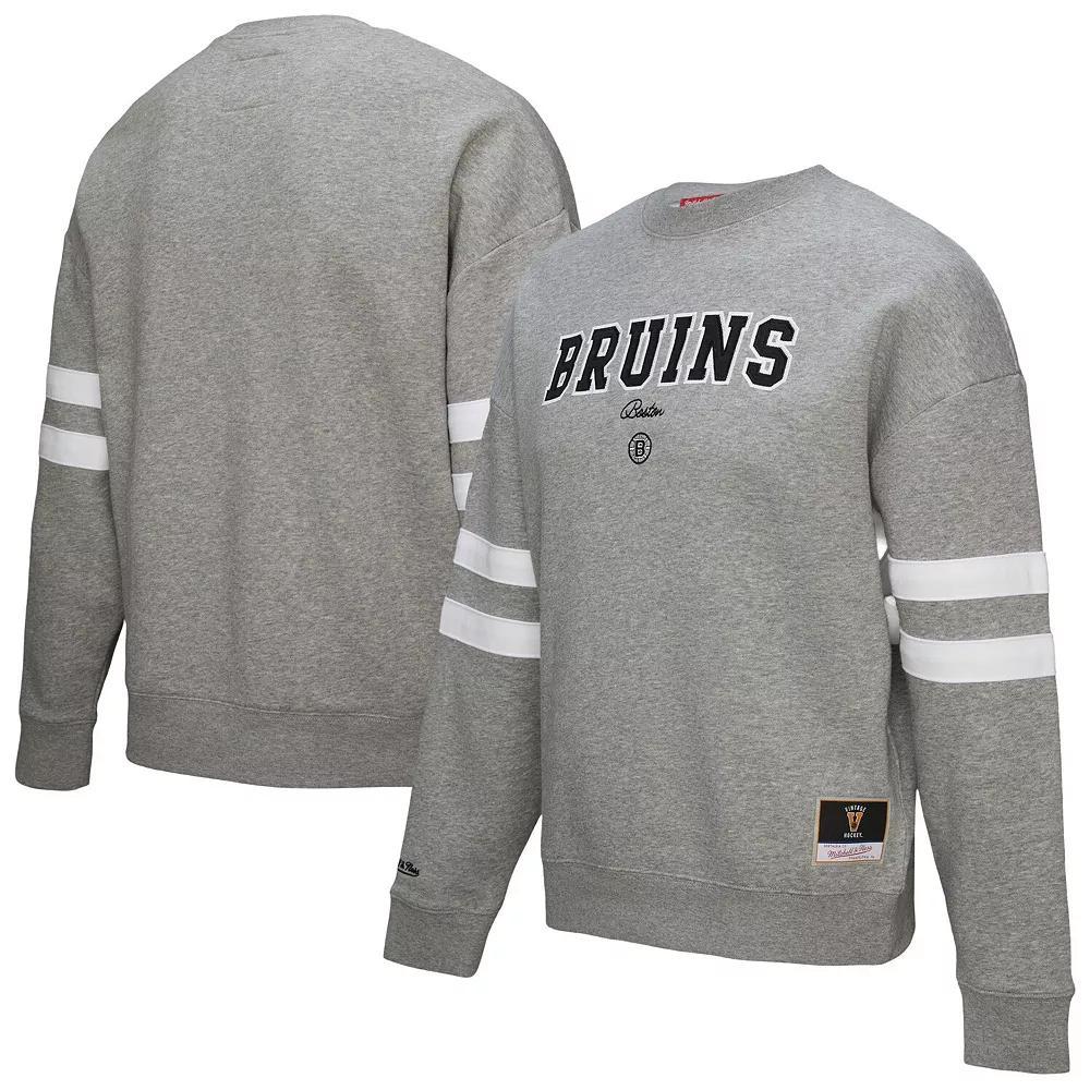Women's Mitchell & Ness Heather Gray Boston Bruins Logo Lightweight Pullover Sweatshirt, Size: XL, Grey Product Image