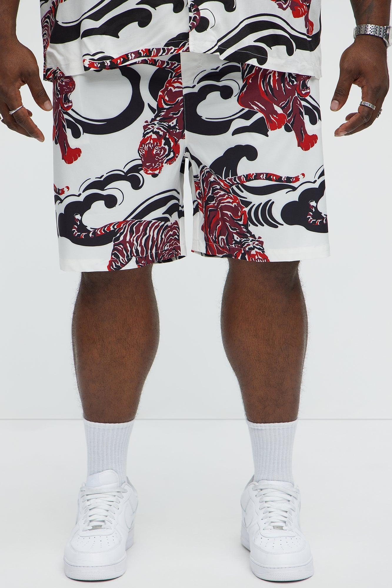 Tiger Waves Relaxed Shorts - White/combo Product Image