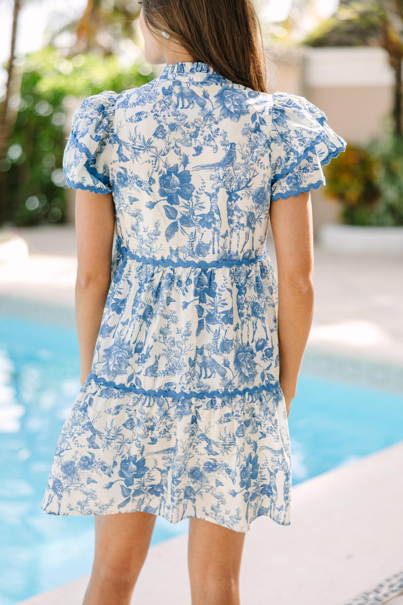 Come For It Blue Toile Floral Babydoll Dress Female Product Image