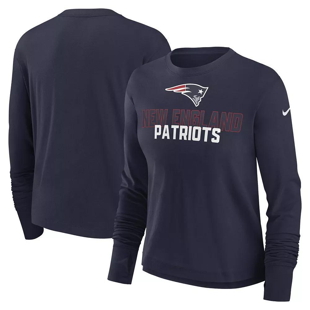 Womens Nike New England Patriots Modest Crop Performance Long Sleeve T-Shirt Blue Product Image