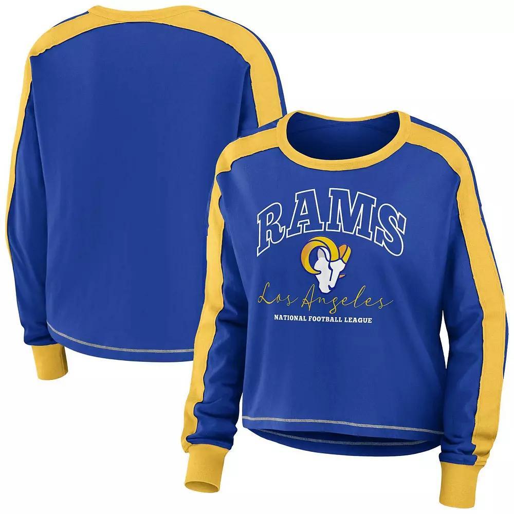 Women's WEAR by Erin Andrews Royal/Gold Los Angeles Rams Color Block Long Sleeve T-Shirt, Size: XL, Blue Product Image
