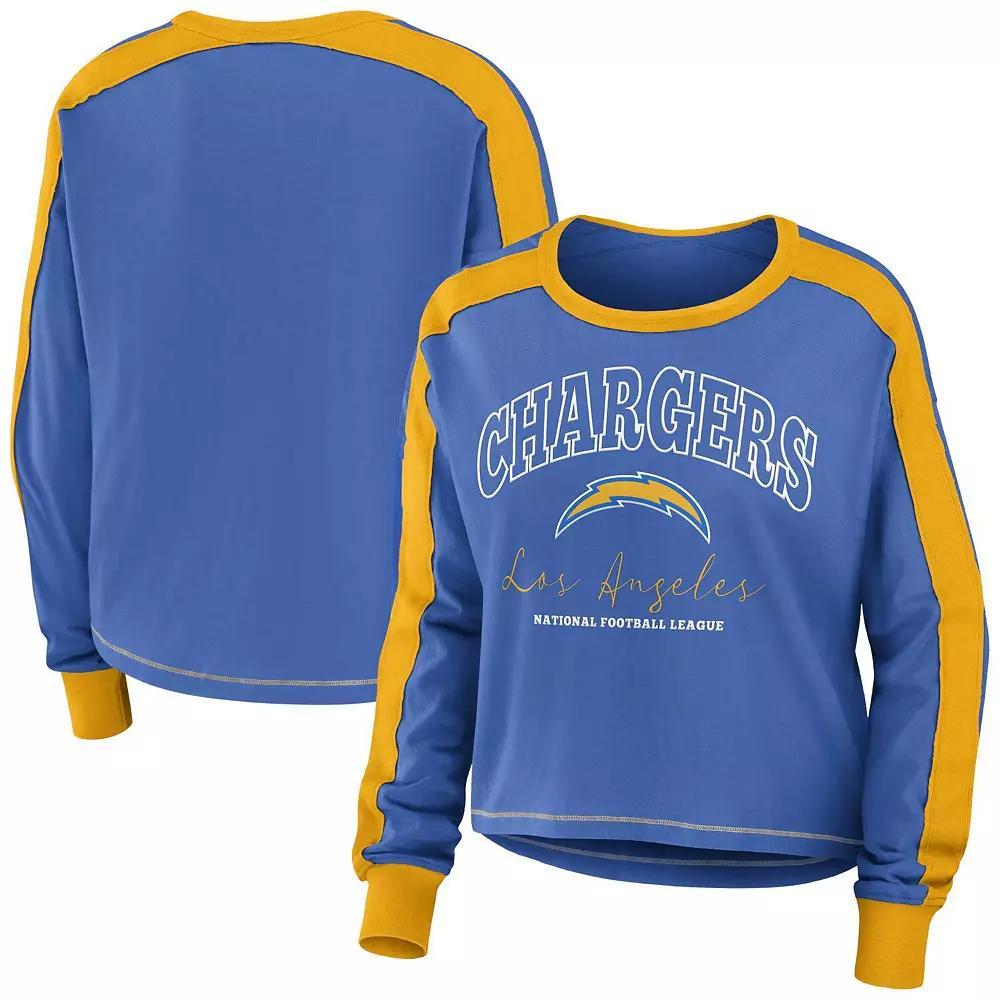 Women's WEAR by Erin Andrews Powder Blue/Gold Los Angeles Chargers Color Block Long Sleeve T-Shirt, Size: XL, Light Product Image