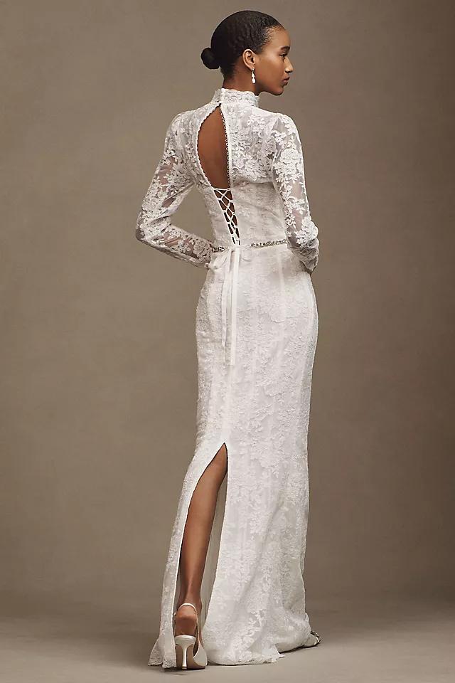 V. Chapman Jules Long-Sleeve Turtleneck Lace Column Maxi Dress Product Image