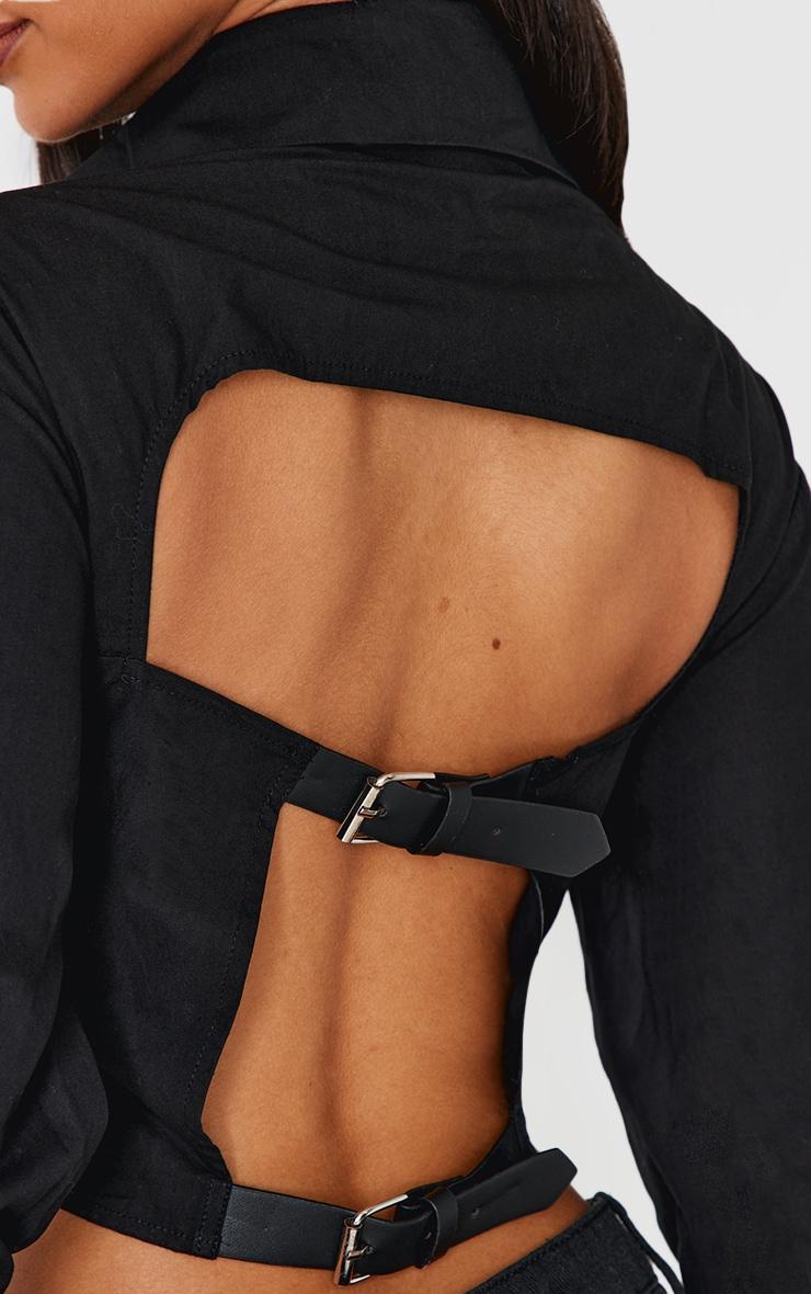 Petite Black Woven Long Sleeve Belt Detail Cropped Shirt Product Image