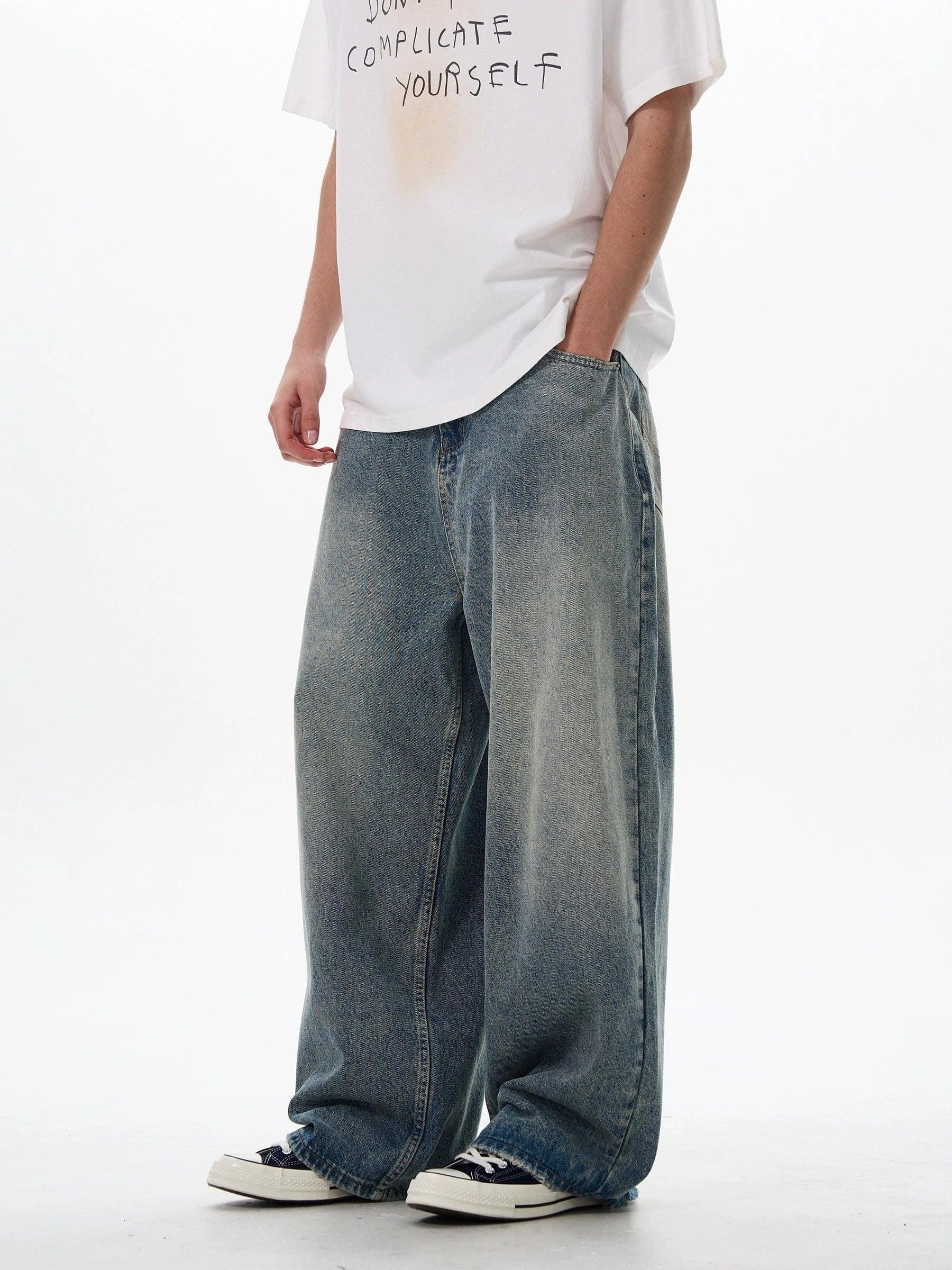 RT No. 18040 BLUE DENIM WIDE STRAIGHT JEANS Product Image