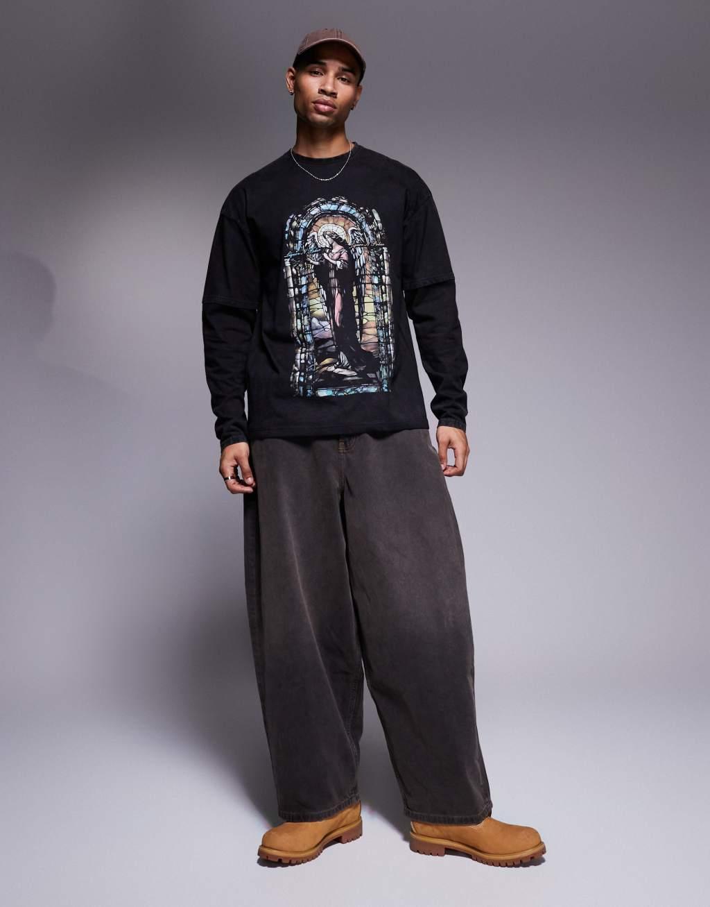 Liquor N Poker renaissance graphic long sleeve t-shirt in gray Product Image