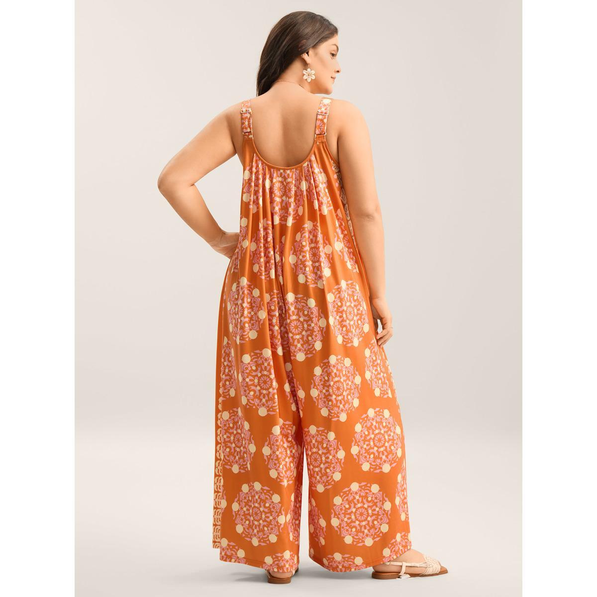 Plus Size OrangeRed Sunkissed Stretchy Adjustable Strap Jumpsuit Women Sleeveless Non Vacation Loose Jumpsuits BloomChic 10/M Product Image