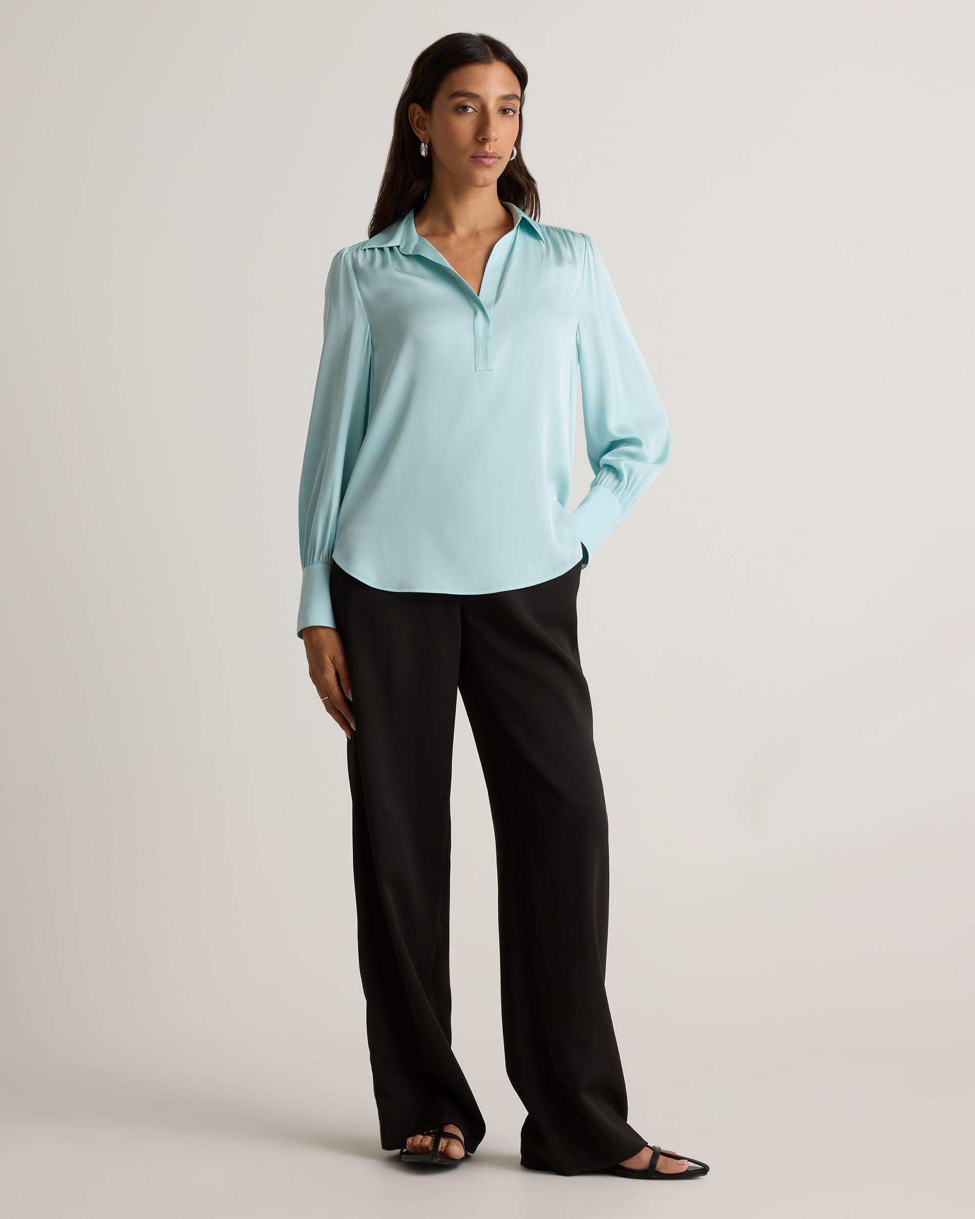 Quince | Women's Washable Stretch Silk Split Neck Blouse Mulberry Silk Product Image