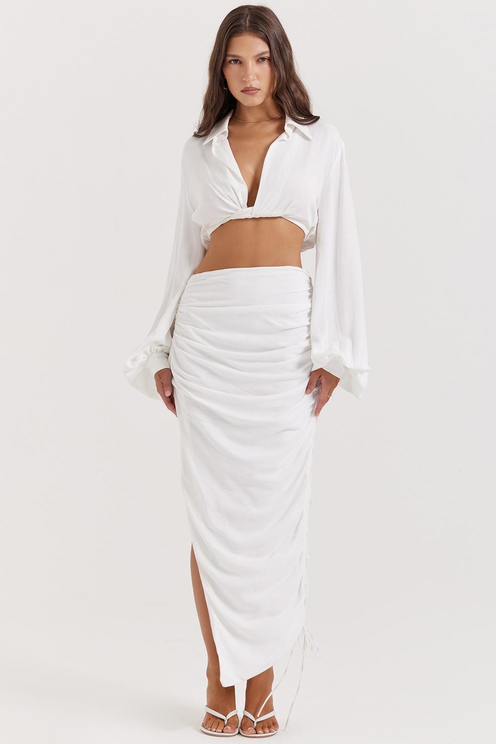 Palmer White Plunge Blouson Top Product Image