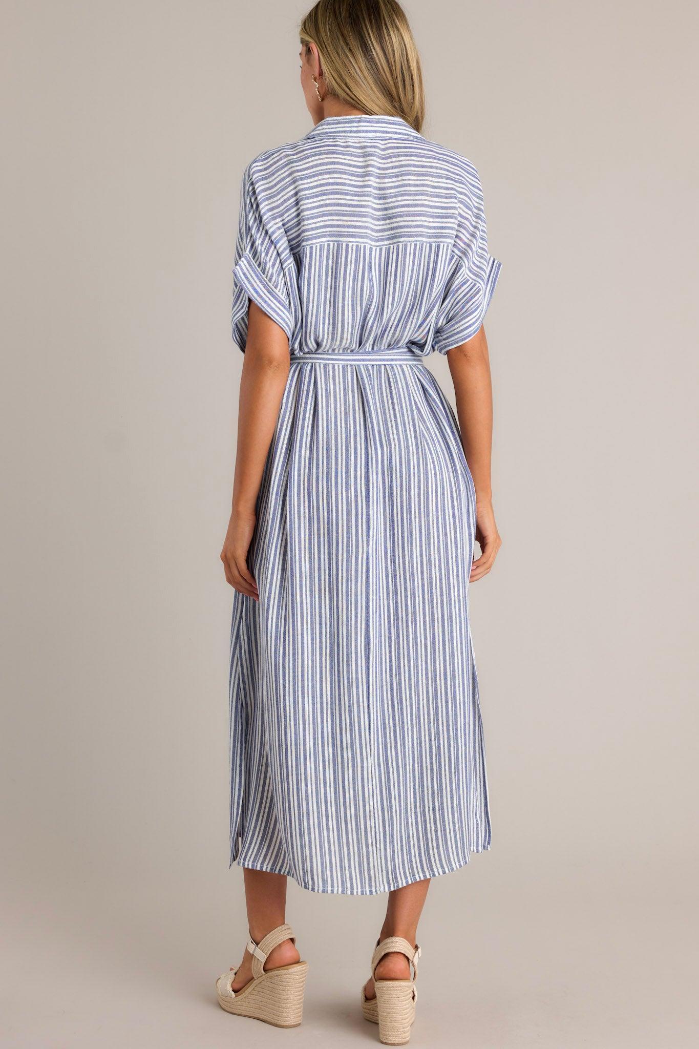 Embrace The Day Blue Stripe Midi Shirt Dress Product Image