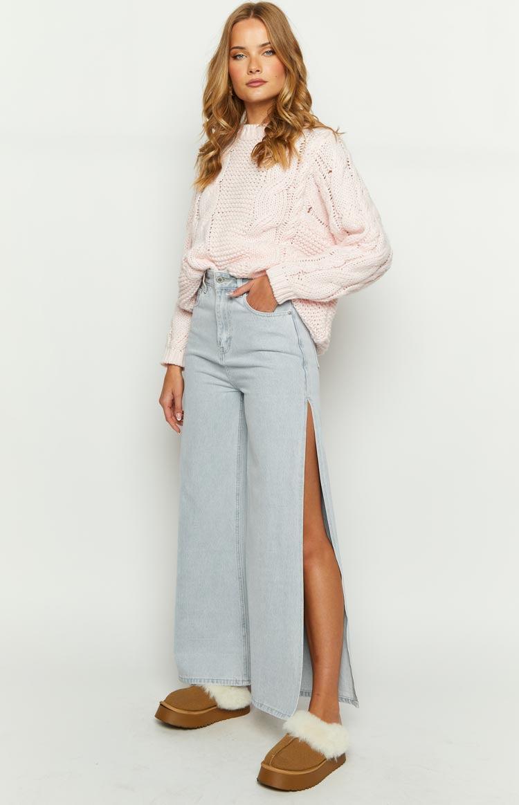 Marelle Light Denim Wide Leg Side Split Jeans Product Image