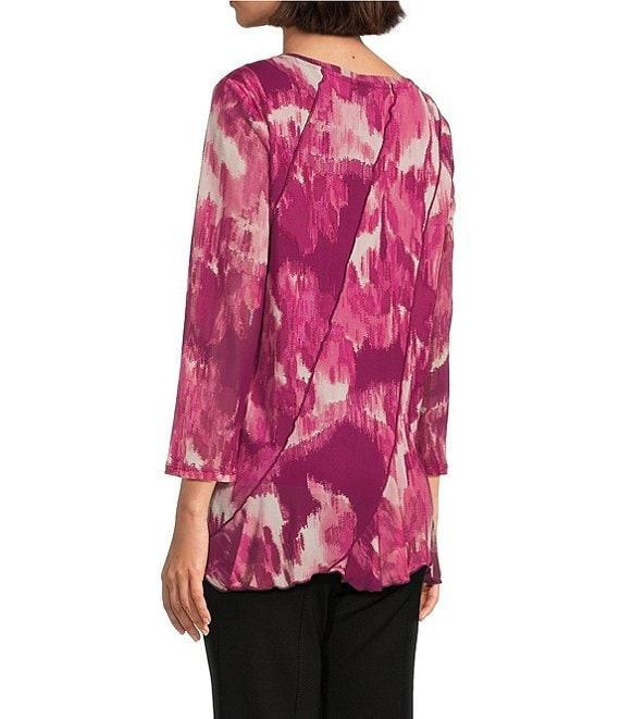 Slim Factor by Investments Blur Print Crew Neck Long Sleeve Ruffled Hem Lined Top Product Image
