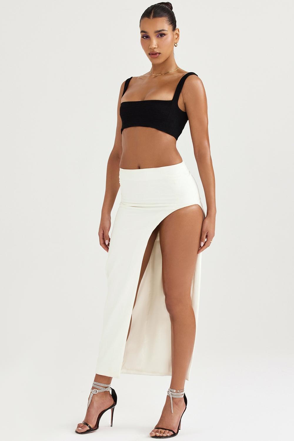 Francesca  ivory thigh split midi skirt Product Image