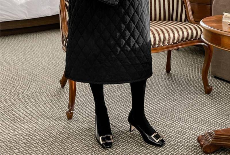 Sleeveless Round Neck Plain Quilted Midi A-Line Pinafore Dress Product Image