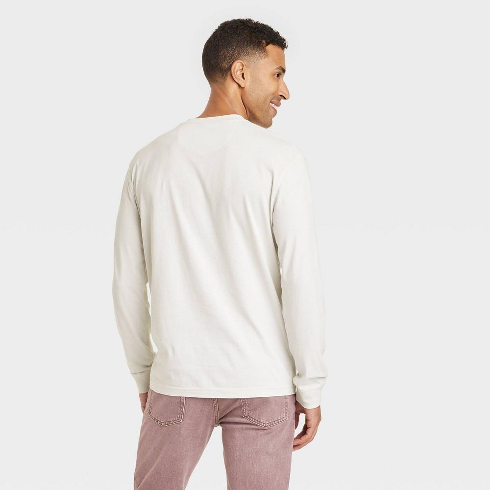 Men's Long Sleeve Henley Shirt - Goodfellow & Co™ Heathered Beige L Product Image