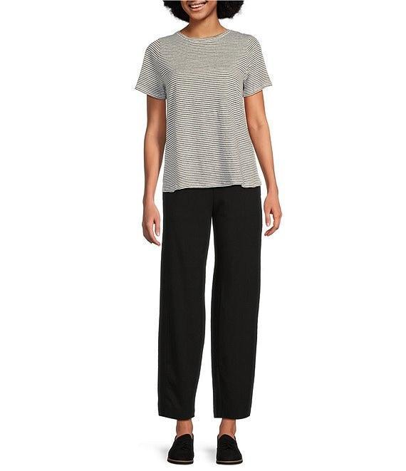 Eileen Fisher Striped Organic Linen Jersey Crew Neck Short Sleeve Tee Product Image